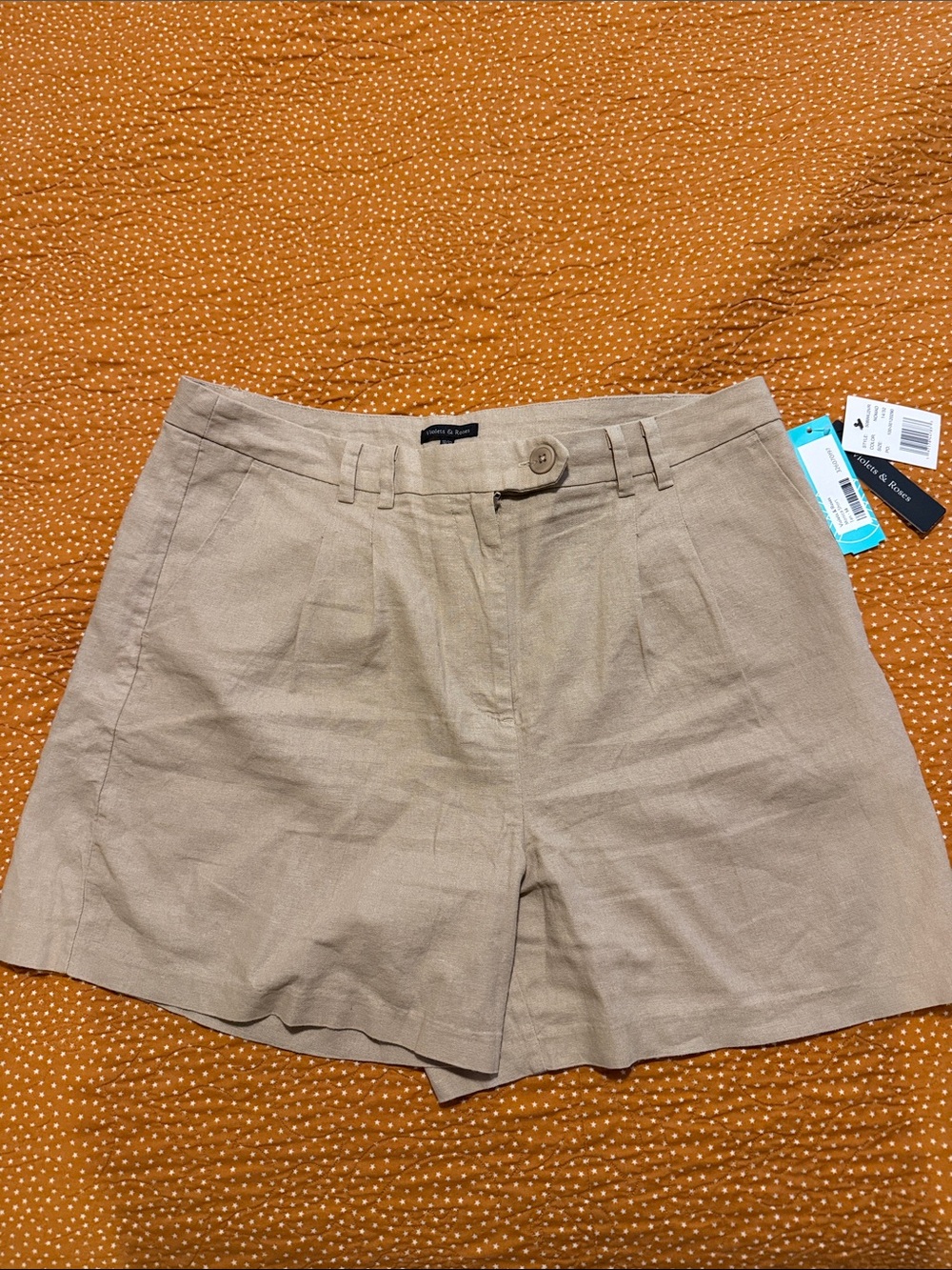 Khaki High-Rise Linen-Blend Shorts